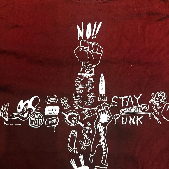 KIDILL Punk Cross Print T-Shirt -  Burgundy Cotton - Picture 2 of 11